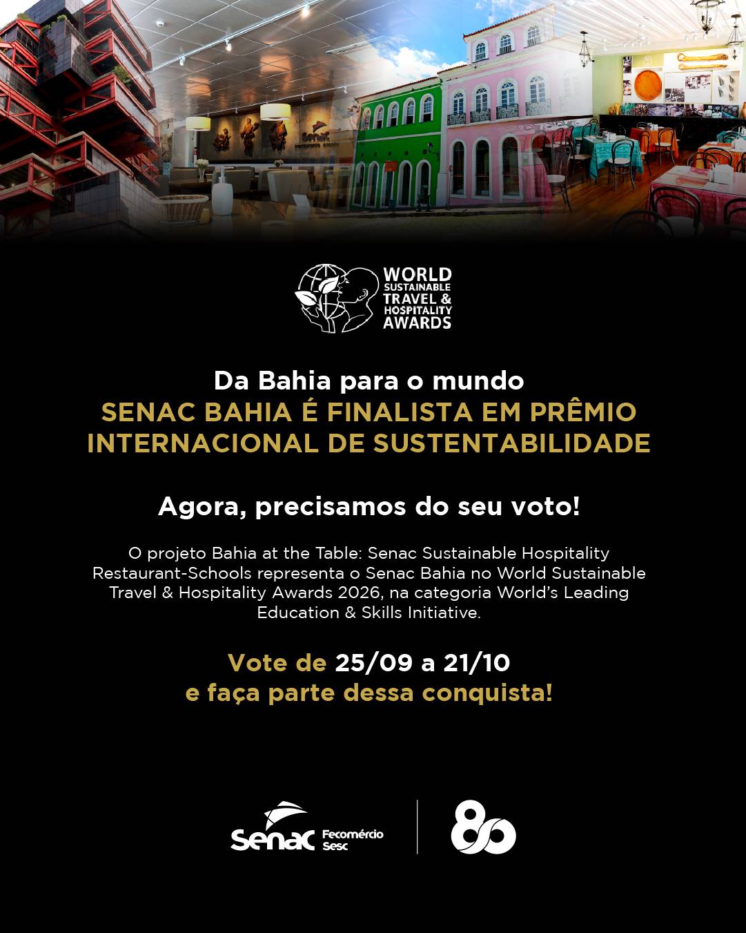 Sistema Comércio BA, através do Senac, é finalista em premiação internacional de turismo e hospitalidade sustentável
